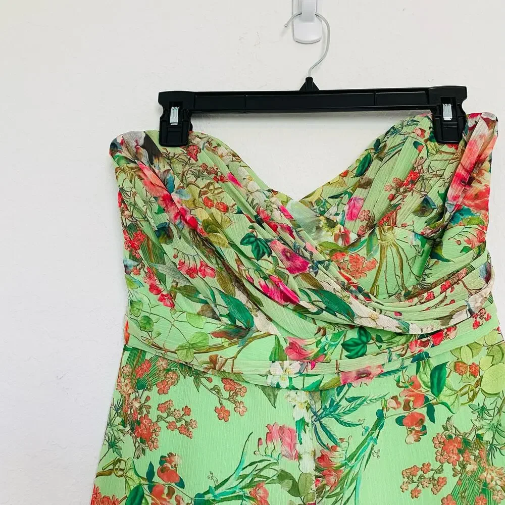 Jay Godfrey Lydia Romper‎ Strapless Green Floral 10